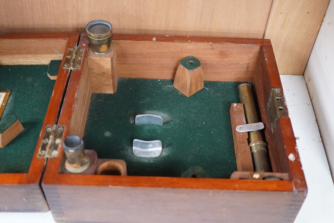 An early 20th century H. Hughes & Son Ltd. London, ‘Husun’ mahogany cased sextant, with engraved maker to the scale, also engrave serial number 29221, and with a battery pack for illuminating the scale, plaque to the ins